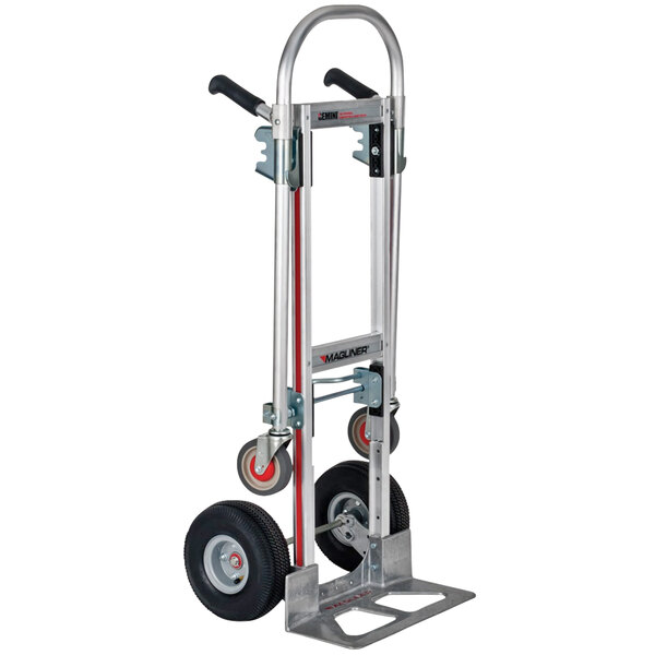 A white Magliner hand truck with wheels and dual handles.