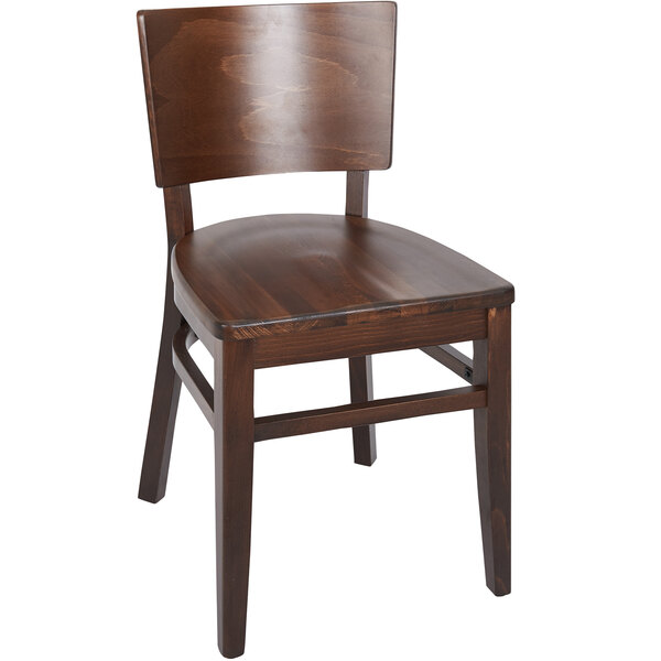 A BFM Seating Aston dark walnut beechwood chair with a backrest and dark brown seat.
