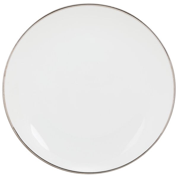 A 10 Strawberry Street silver porcelain salad plate with a silver rim on a white background.