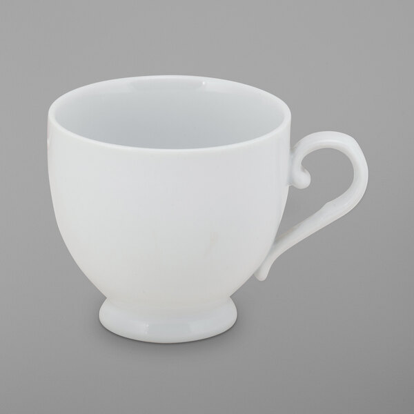 A white Royal White porcelain Sophia cup with a handle.
