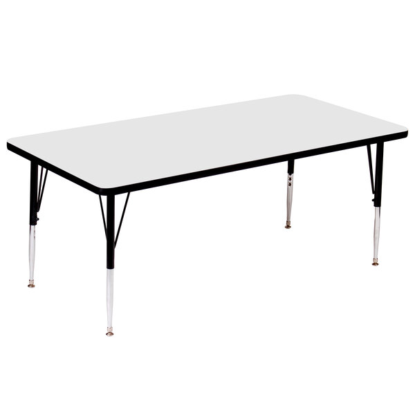 A white rectangular Correll activity table with black legs.