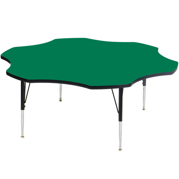A Correll green high-pressure top table with legs.