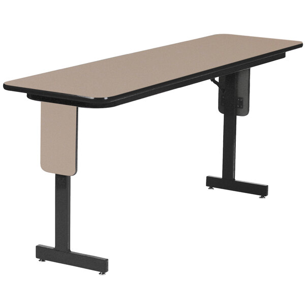 A rectangular Correll seminar table with black panel legs.