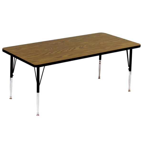 A brown rectangular Correll activity table with black legs.