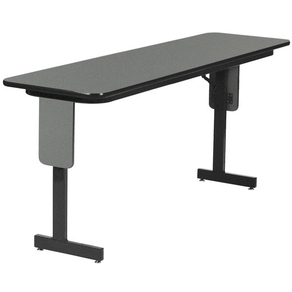 A black rectangular Correll seminar table with metal legs.