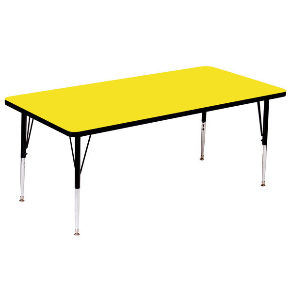 A yellow rectangular Correll activity table with black legs.