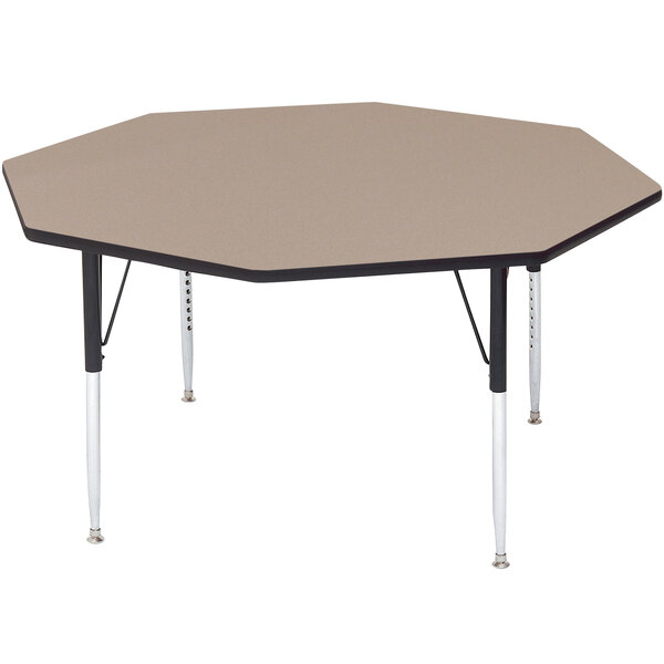 A Correll octagon-shaped activity table with adjustable legs.