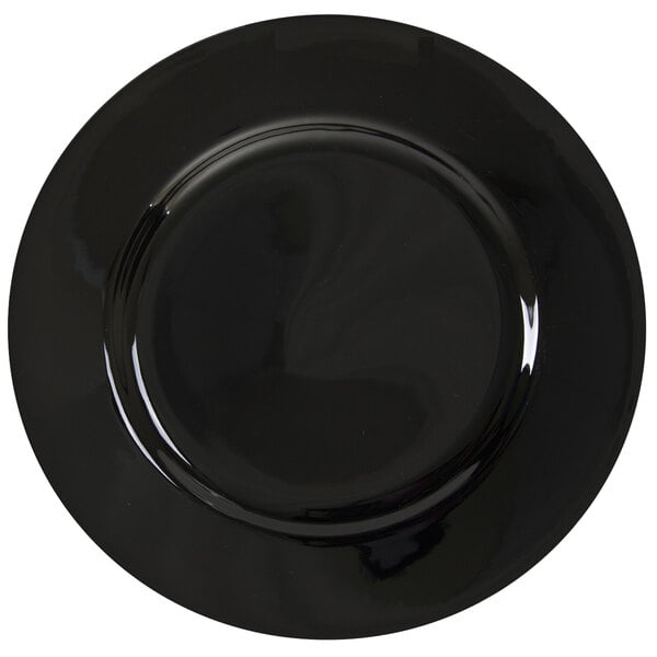 A white porcelain bread and butter plate with a black rim.