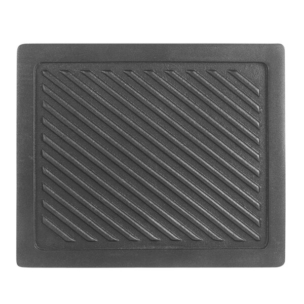 A black square Teflon griddle with diagonal lines.