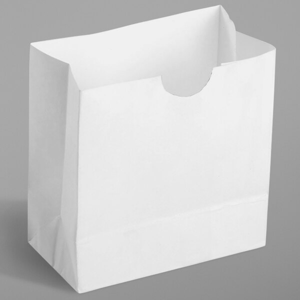 A white American Metalcraft mini snack bag with a hole in the middle.