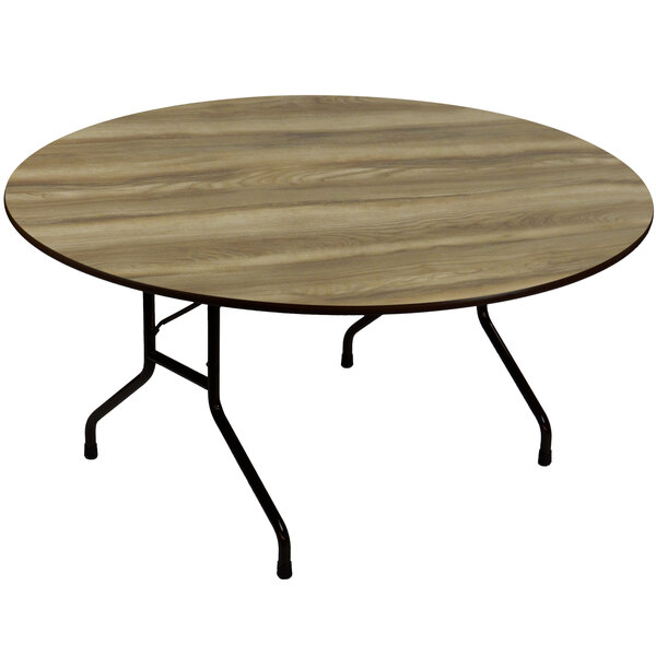 A Correll round table with metal legs.