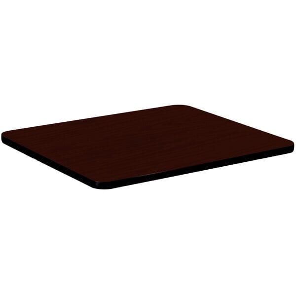 A brown square Correll table top with a mahogany finish.