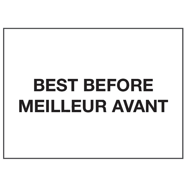 A white rectangular Garvey pricemarker label with black text that says "BEST BEFORE / MEILLEUR AVANT"