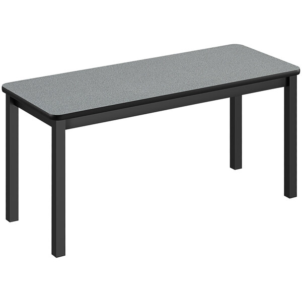 A grey rectangular Correll library table with black legs.