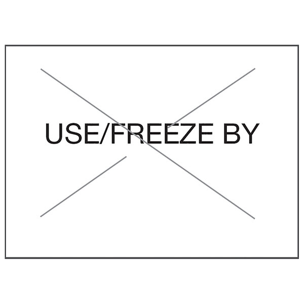 A white rectangular sign with black "USE / FREEZE BY" text.