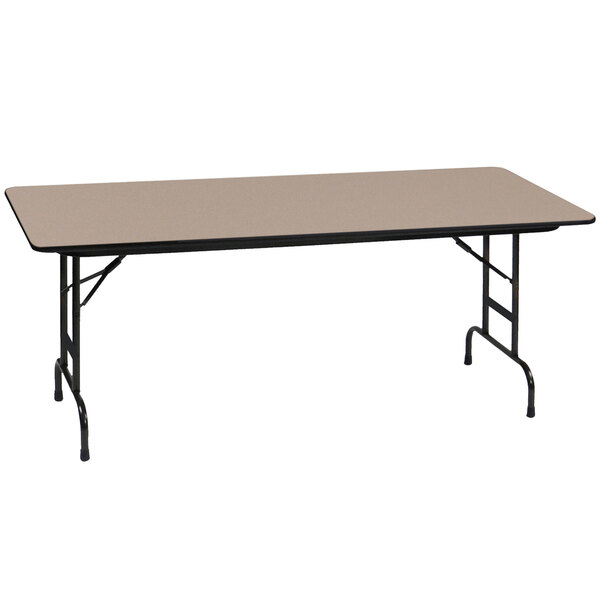 A white rectangular Correll folding table with black legs.