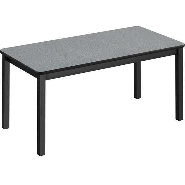 A grey rectangular Correll library table with black legs.