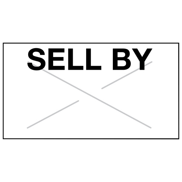 A white rectangular Garvey "SELL BY" label with black text.