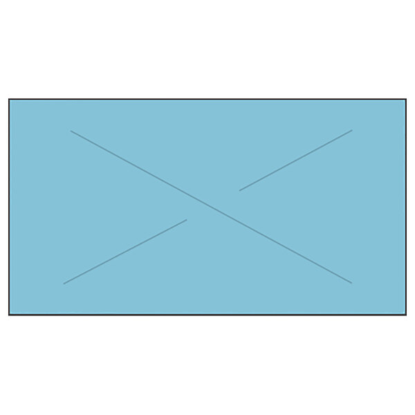 A blue rectangular label with black cross-cut lines.