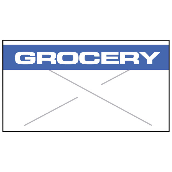 A Garvey white pricemarker label roll with blue "GROCERY" text.