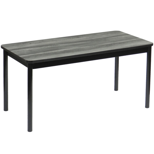 A black rectangular Correll library table with black legs and a gray top.