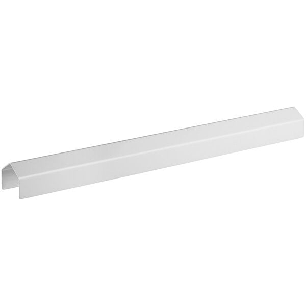 A white rectangular metal connector strip with white plastic handles.