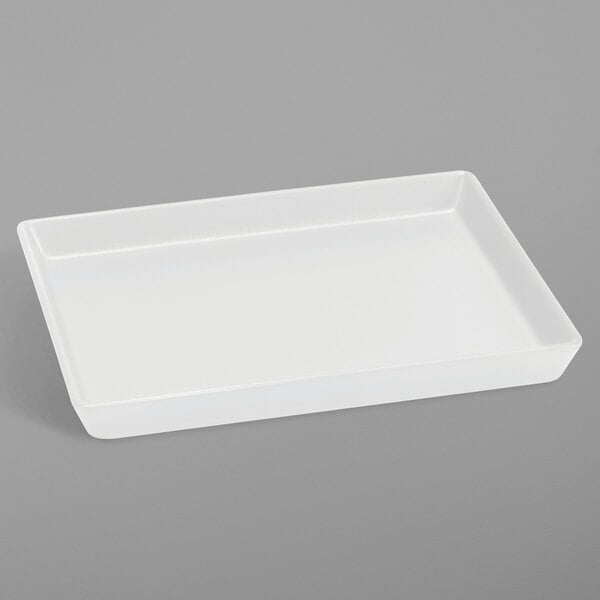 A white rectangular Delfin melamine tray with a handle.