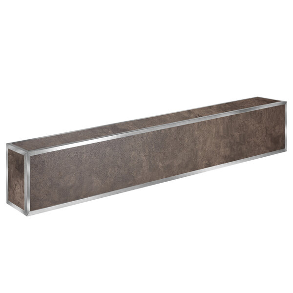 An Eastern Tabletop textured laminate bar top with a metal border.