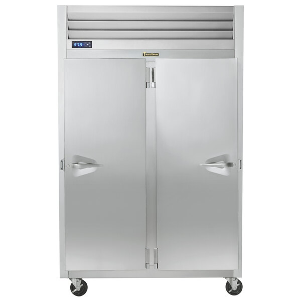 A Traulsen pass-through refrigerator with right/left hinged doors.