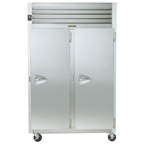 A large stainless steel Traulsen hot food holding cabinet with two doors.