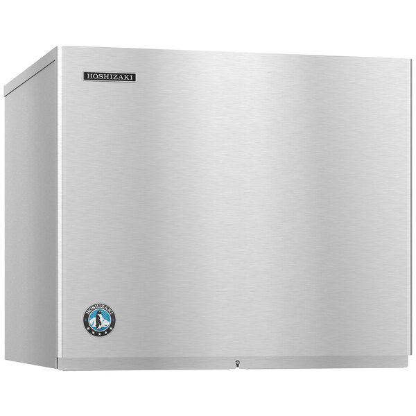 A silver rectangular Hoshizaki water cooled ice machine with a logo on the front.