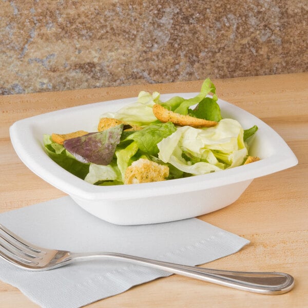 A salad in a white Bare by Solo compostable bowl.