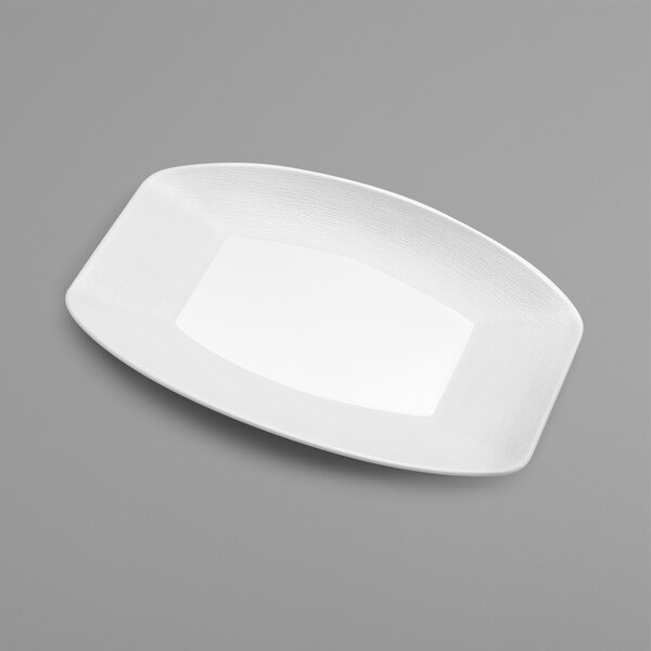 A white rectangular melamine tray with a small square edge.