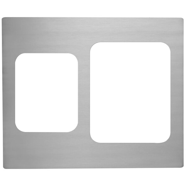A silver frame with two white rectangles.