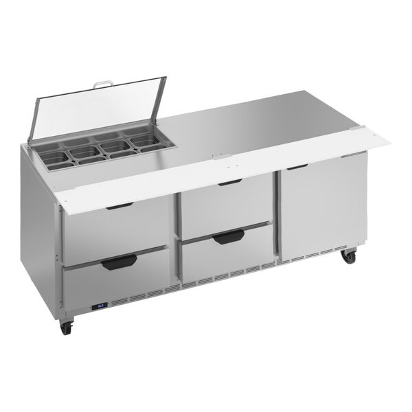 A Beverage-Air sandwich prep table with four drawers on a counter.