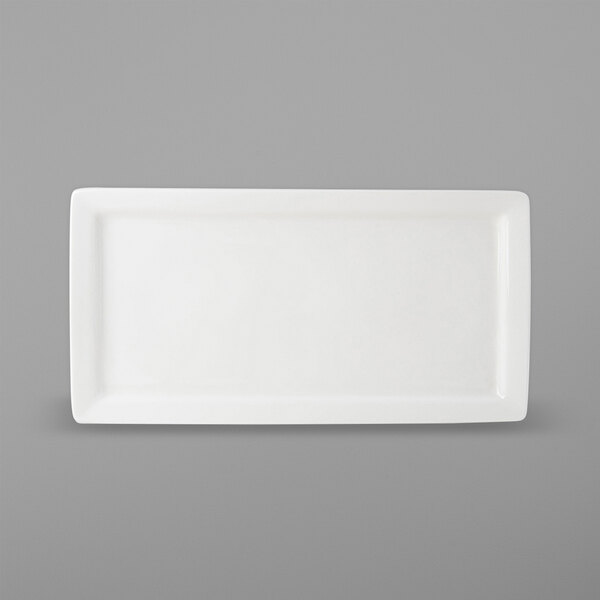 A white rectangular Tuxton AlumaTux china plate.