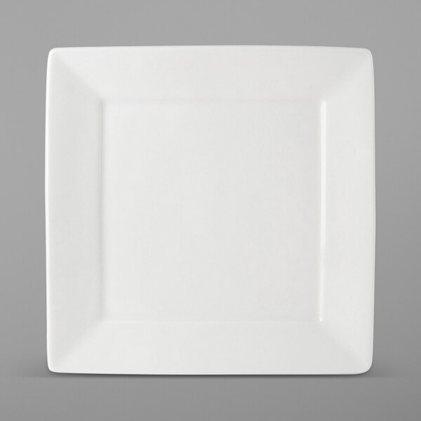 A white square Tuxton AlumaTux china plate.
