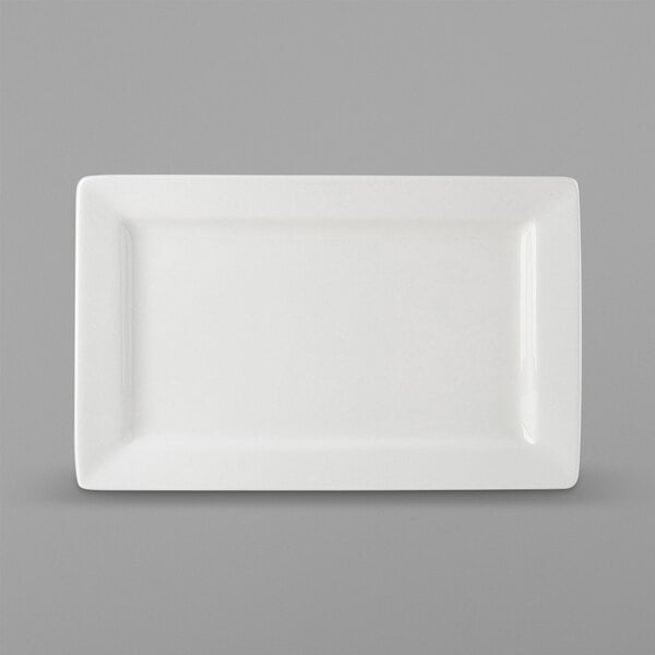 A white rectangular Tuxton AlumaTux china plate.