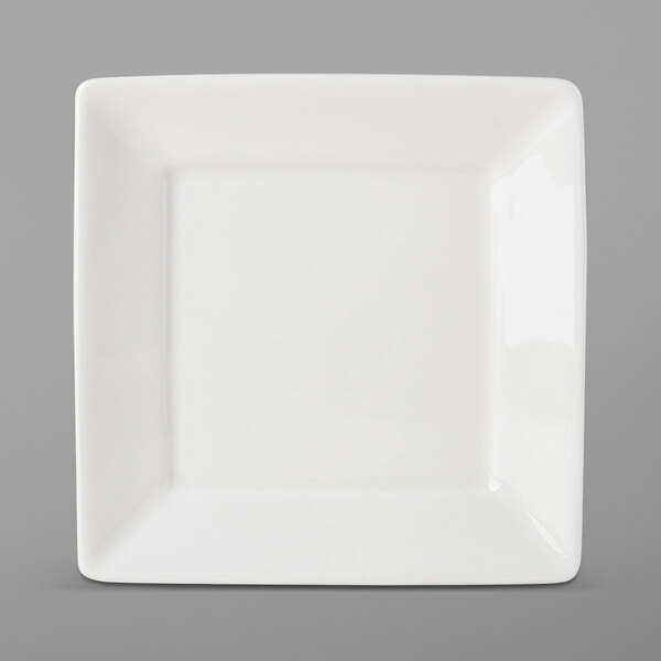 A white square Tuxton AlumaTux china plate with a square edge.