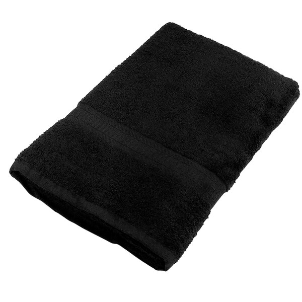 A pack of 12 black Monarch Brands bath towels.