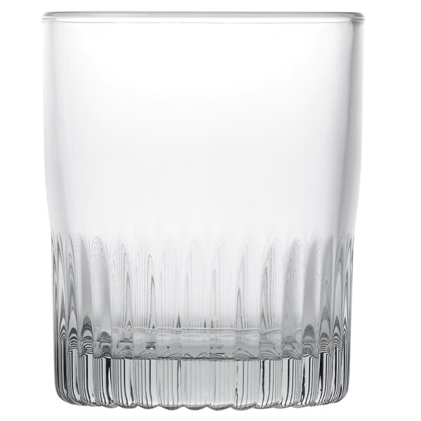 An Arcoroc clear glass tumbler with a ribbed rim.