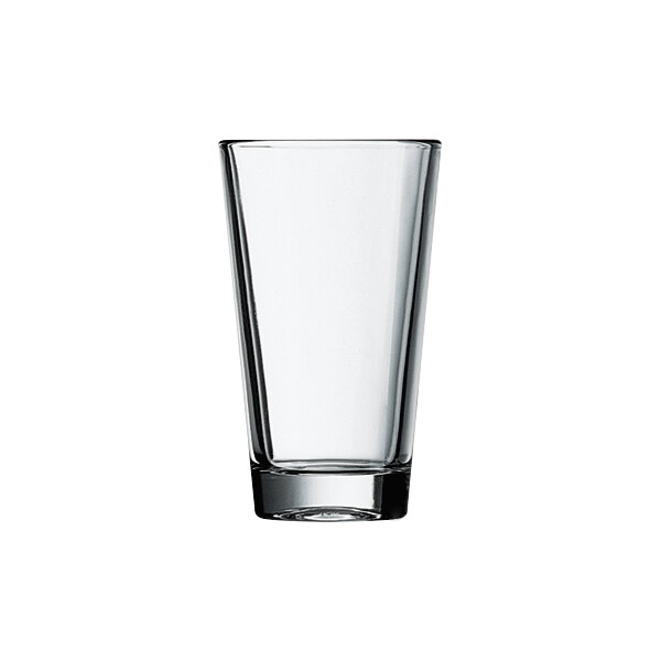 An Arcoroc clear glass with a clear rim.
