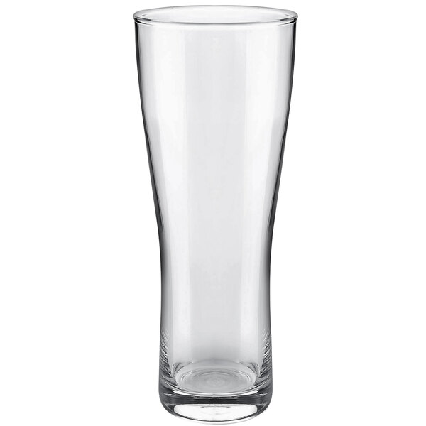 An Arcoroc Oslo Pilsner glass with a clear bottom.