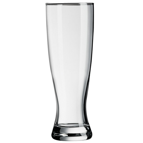 An Arcoroc Grand Pilsner glass with a clear bottom and rim.