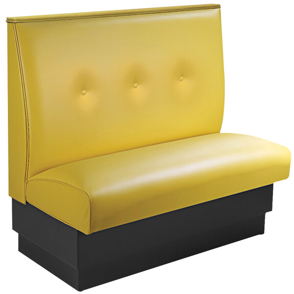 An American Tables & Seating yellow booth with black base.