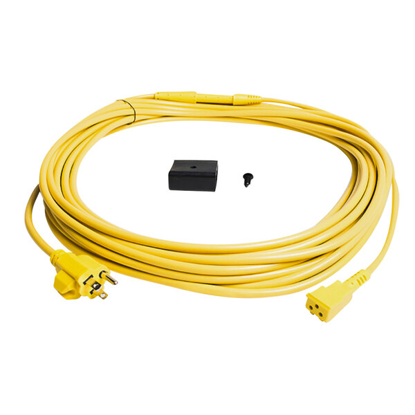 A yellow ProTeam vacuum extension cord with a black connector.