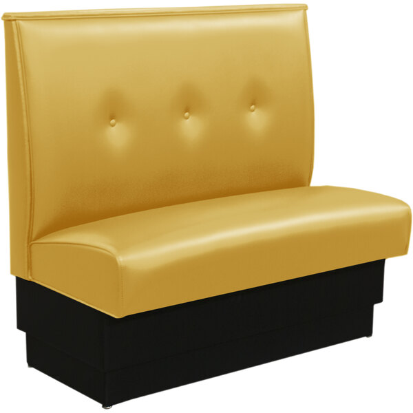 An American Tables & Seating Husk single fully upholstered booth in yellow with a black base.