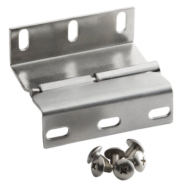 A metal hinge with screws and nuts for a Carlisle Cateraide Ice Caddy.