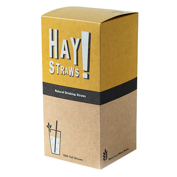 A box of HAY! wheat compostable drinking straws.