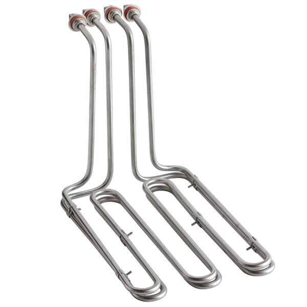 Two metal Cooking Performance Group heating elements with handles.